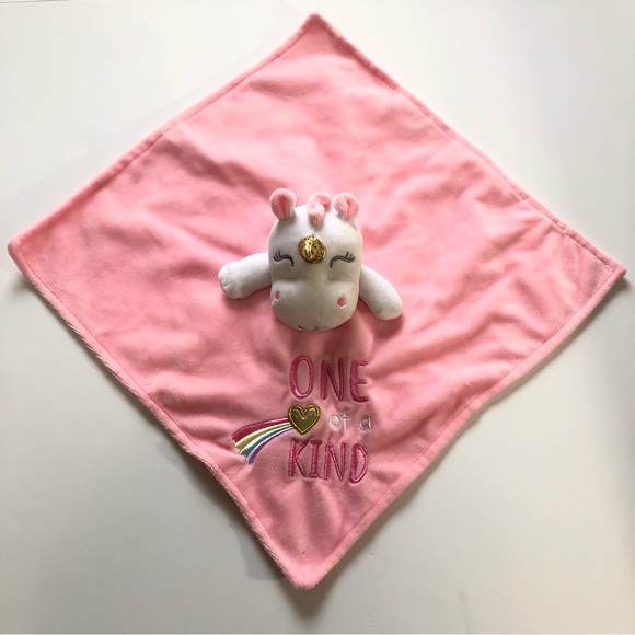 Baby Starters Security Blanket Lovey Plush Satin Pink Unicorn Rattle One of Kind - Picture 12 of 13